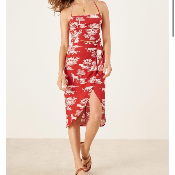 NWT Reformation Retro Red Print Kaila midi wrap dress - Picture 2 of 4